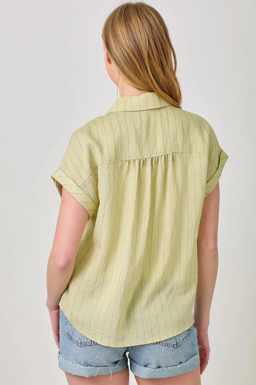 Rolled Up Sleeve Stripe Top - Pistachio