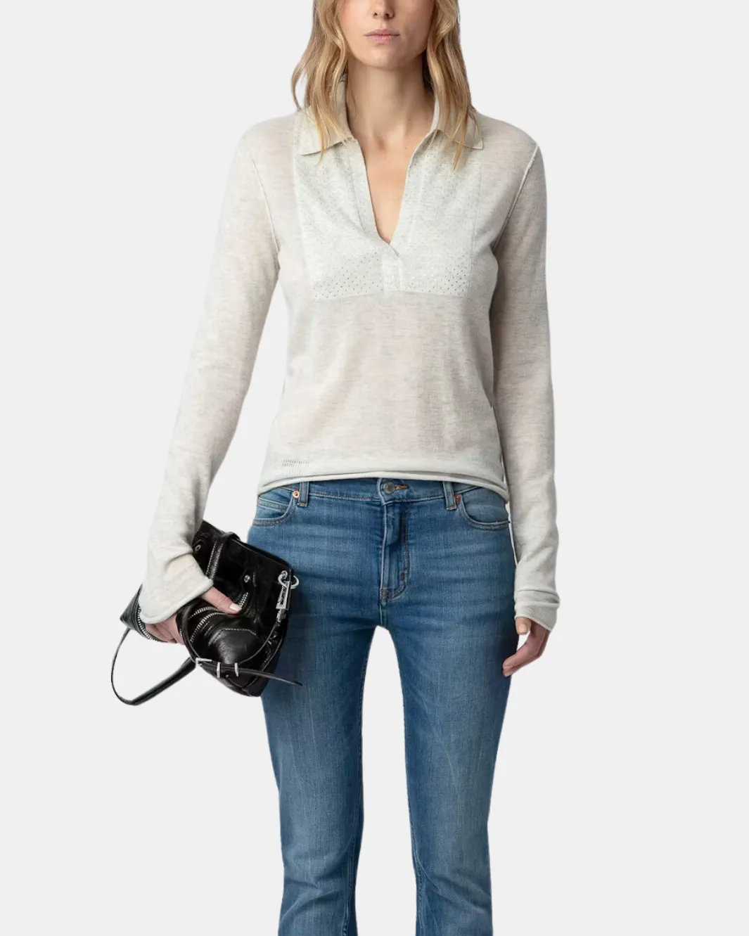 SALLY DIAMANTE CASHMERE SWEATER IN NEIGE