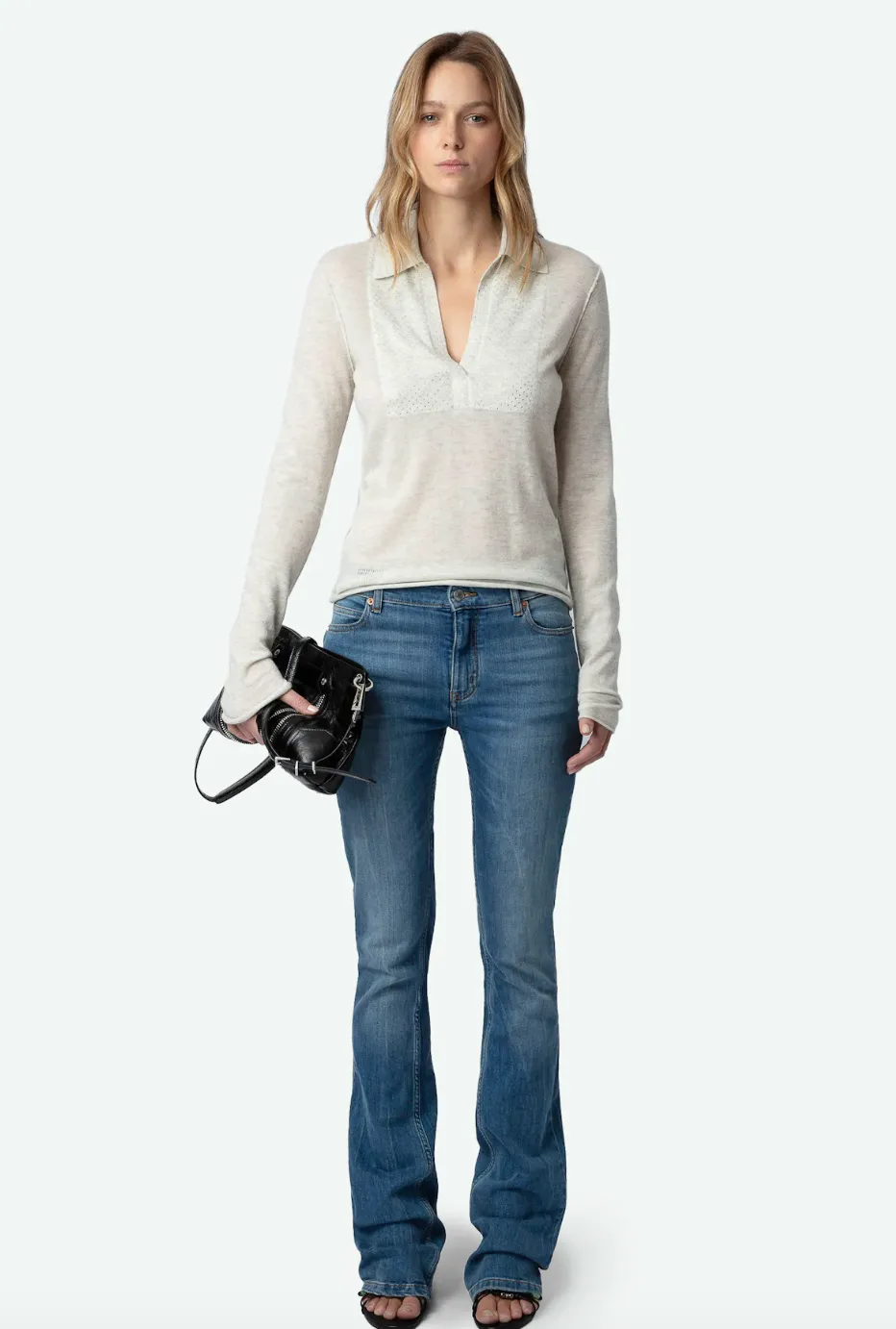 SALLY DIAMANTE CASHMERE SWEATER IN NEIGE