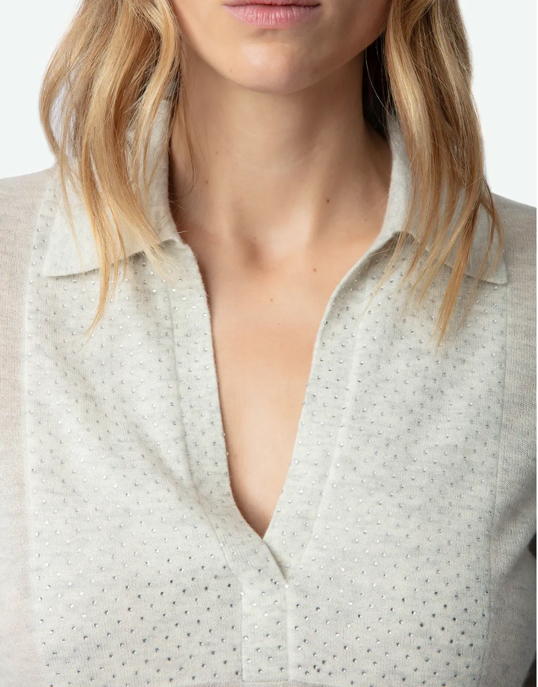 SALLY DIAMANTE CASHMERE SWEATER IN NEIGE