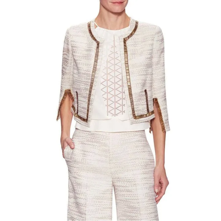 Samia Embroidered Crop Jacket - Gold