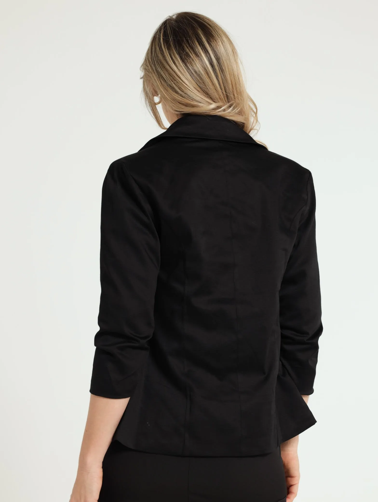 Sateen Double Breasted Blazer - Black