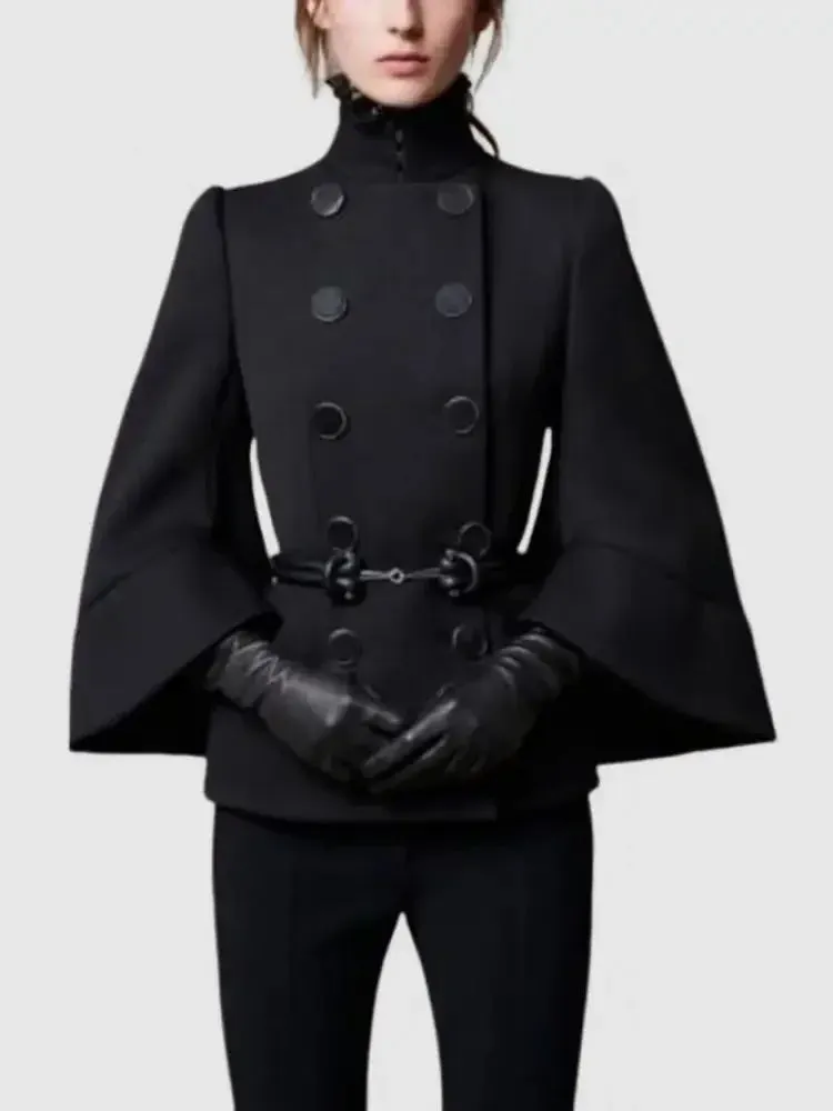 Short Jacket England Buttoned Black High Neck Coats