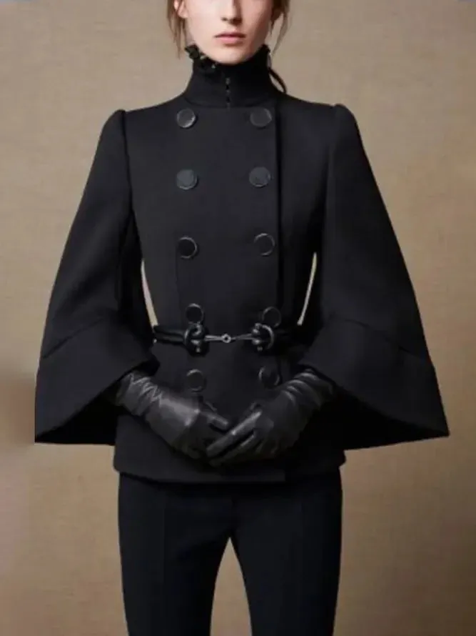 Short Jacket England Buttoned Black High Neck Coats