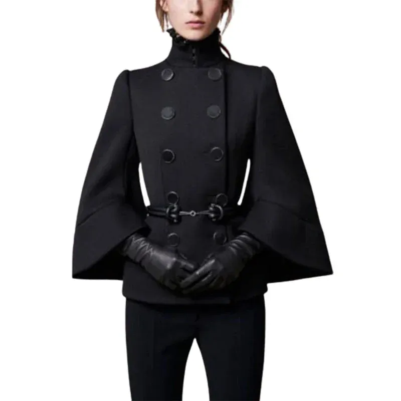 Short Jacket England Buttoned Black High Neck Coats