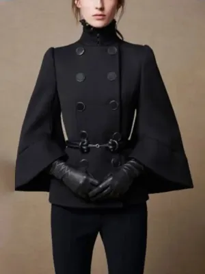 Short Jacket England Buttoned Black High Neck Coats