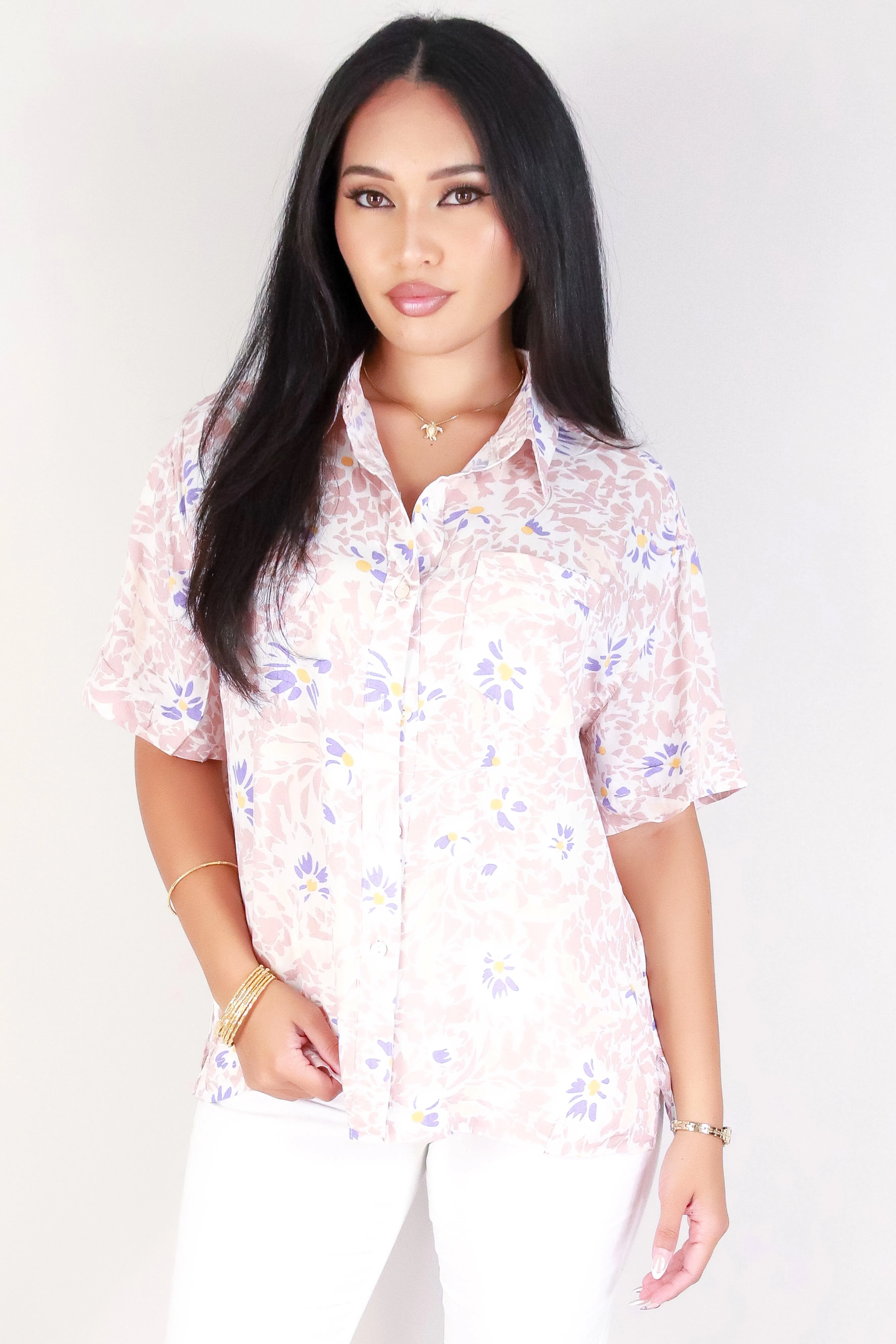 SHORT SLEEVE BUTTON DOWN TOP
