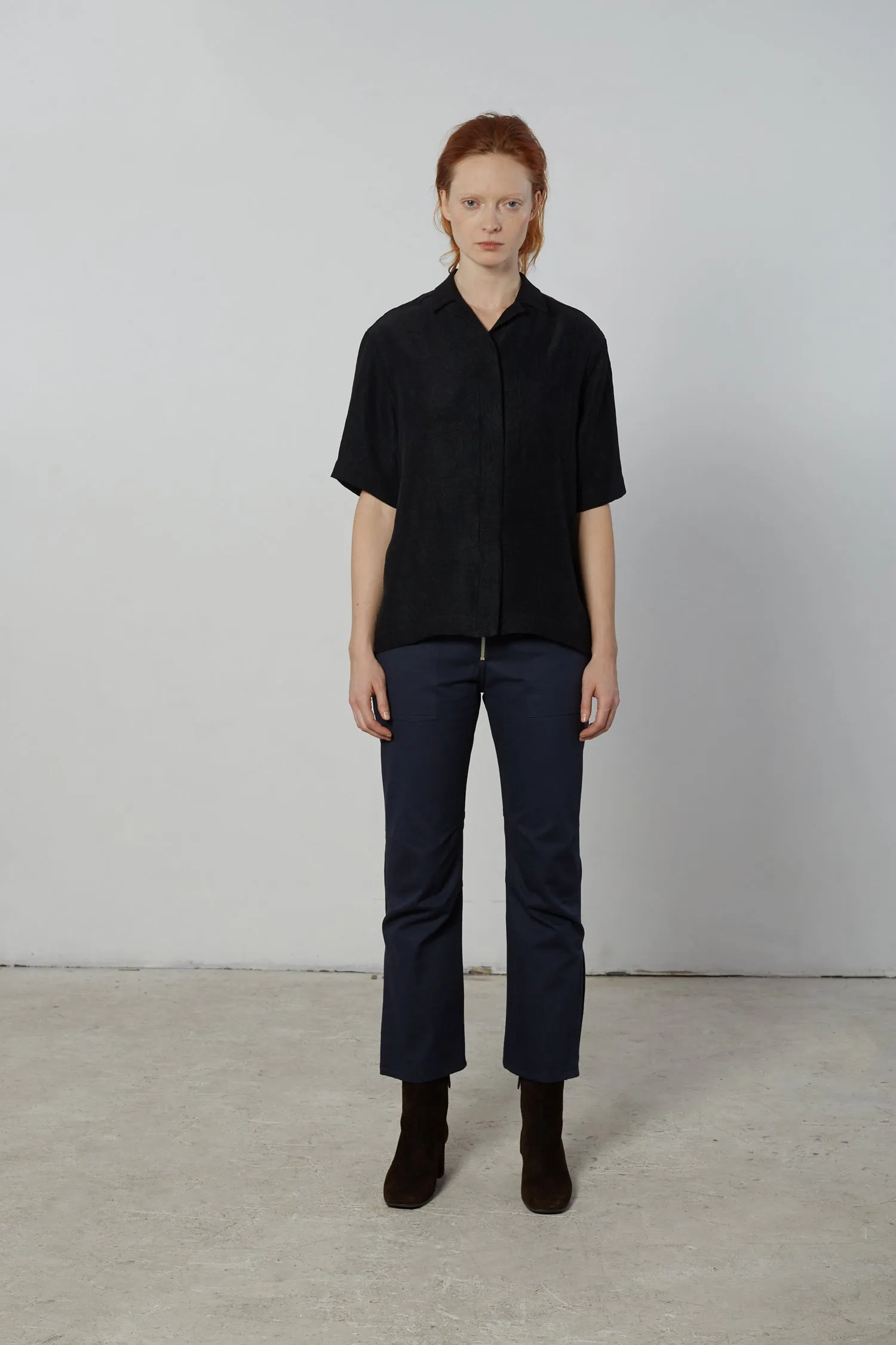 Short Sleeve Hidden Packet Shirt - Black