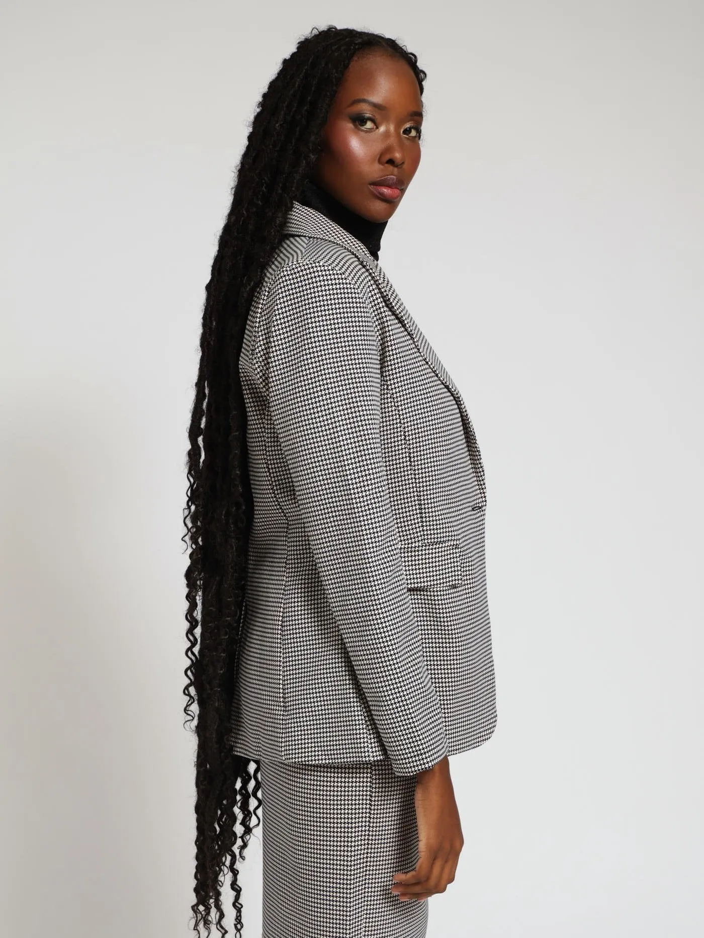 Single Breasted Houndstooth Blazer - Black/White