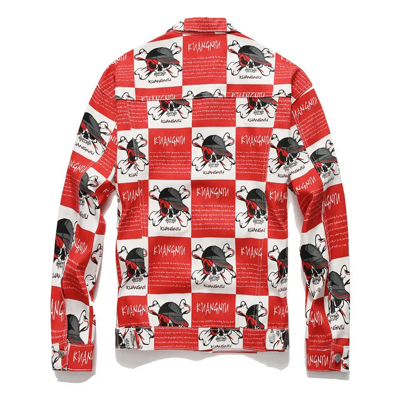 Skull Print Denim Coats Slim Street Style Men's Denim Jacket