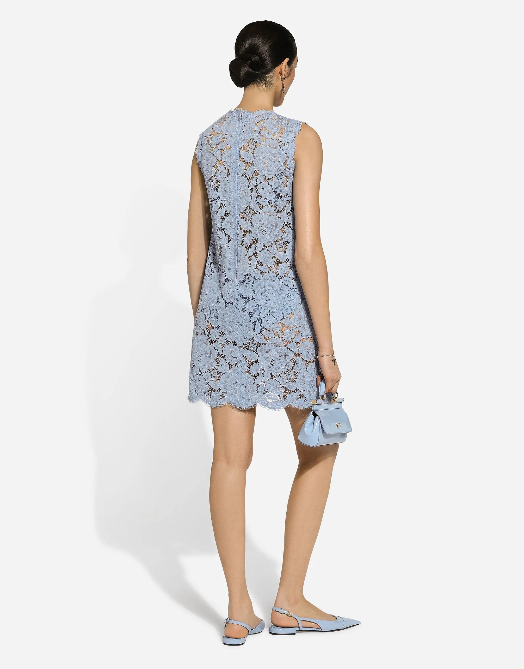 Sleeveless Floral Lace A-Line Dress With DG Logo