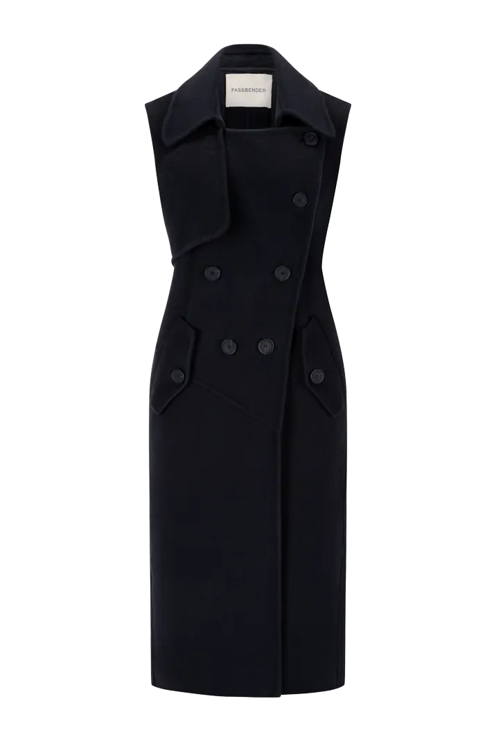 Sleeveless Trench Vest with Oversized Collar