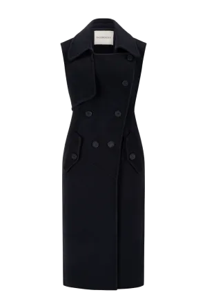 Sleeveless Trench Vest with Oversized Collar