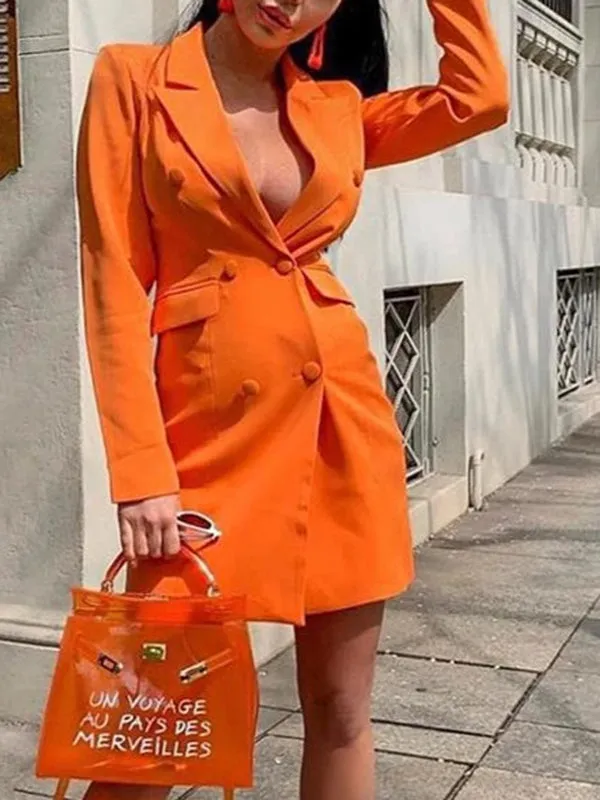 Solid Color Slim Suit Jacket Double-breasted Long-sleeved Lapel Coat Top