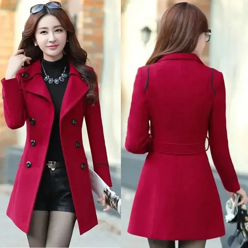 Spring Autumn Trench Coats Women Slim Double Breasted Ladies Overcoat Long Female Windbreakers Red Navy Camel Outerwear
