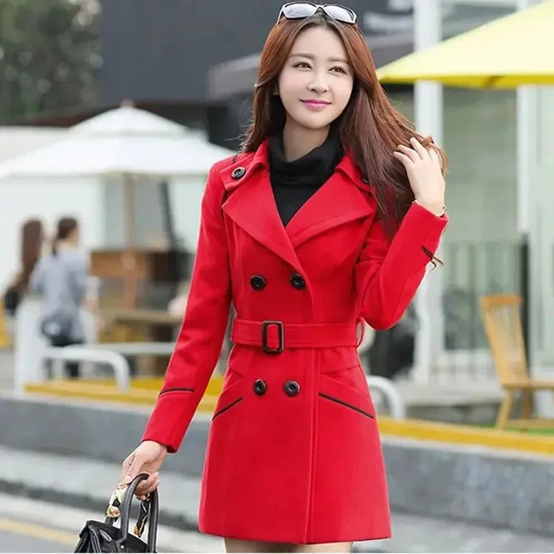 Spring Autumn Trench Coats Women Slim Double Breasted Ladies Overcoat Long Female Windbreakers Red Navy Camel Outerwear