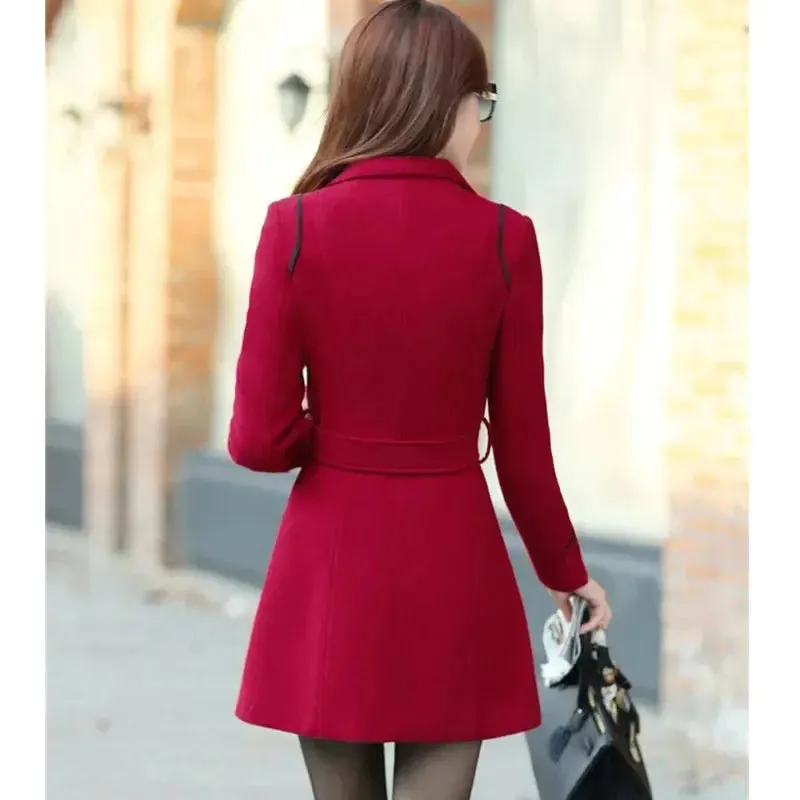 Spring Autumn Trench Coats Women Slim Double Breasted Ladies Overcoat Long Female Windbreakers Red Navy Camel Outerwear