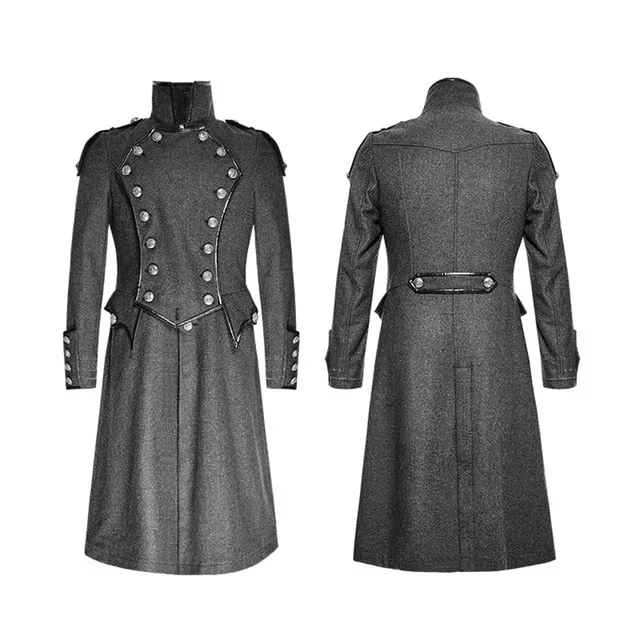 Steampunk Gothic Fashion Men Coffee Dark Twill Long Coat Punk Handsome Leather Loops Hooded Trench Coats Windbreaker Overcoats
