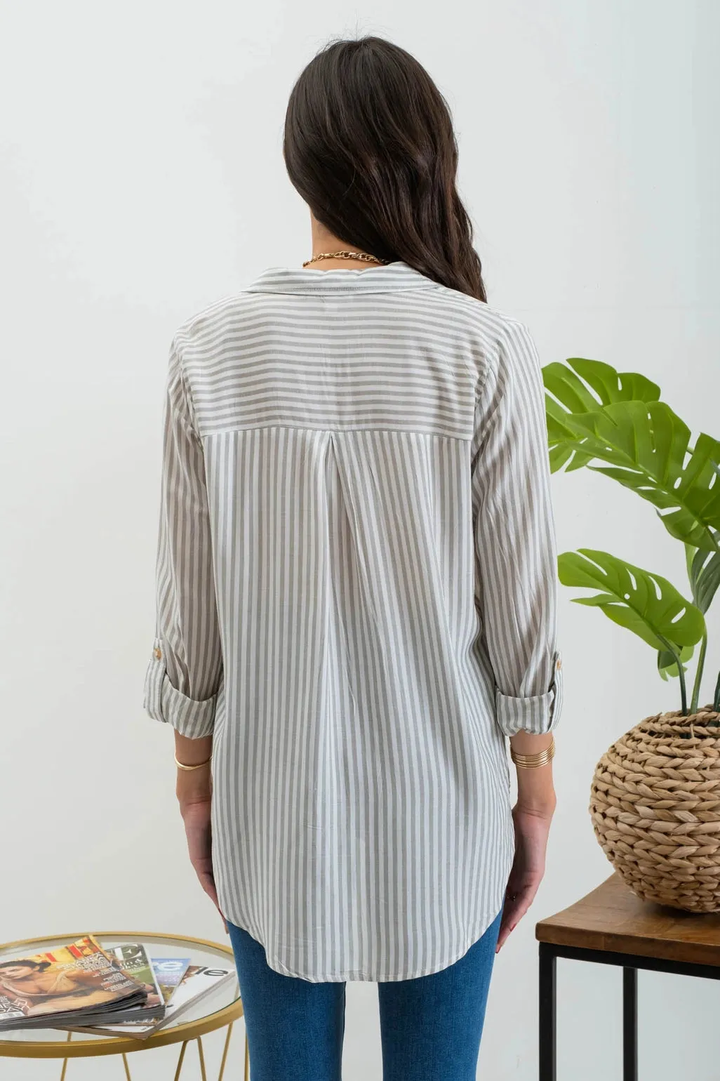 Stripe Collared Button Down Lightweight Shirt (S-3X)
