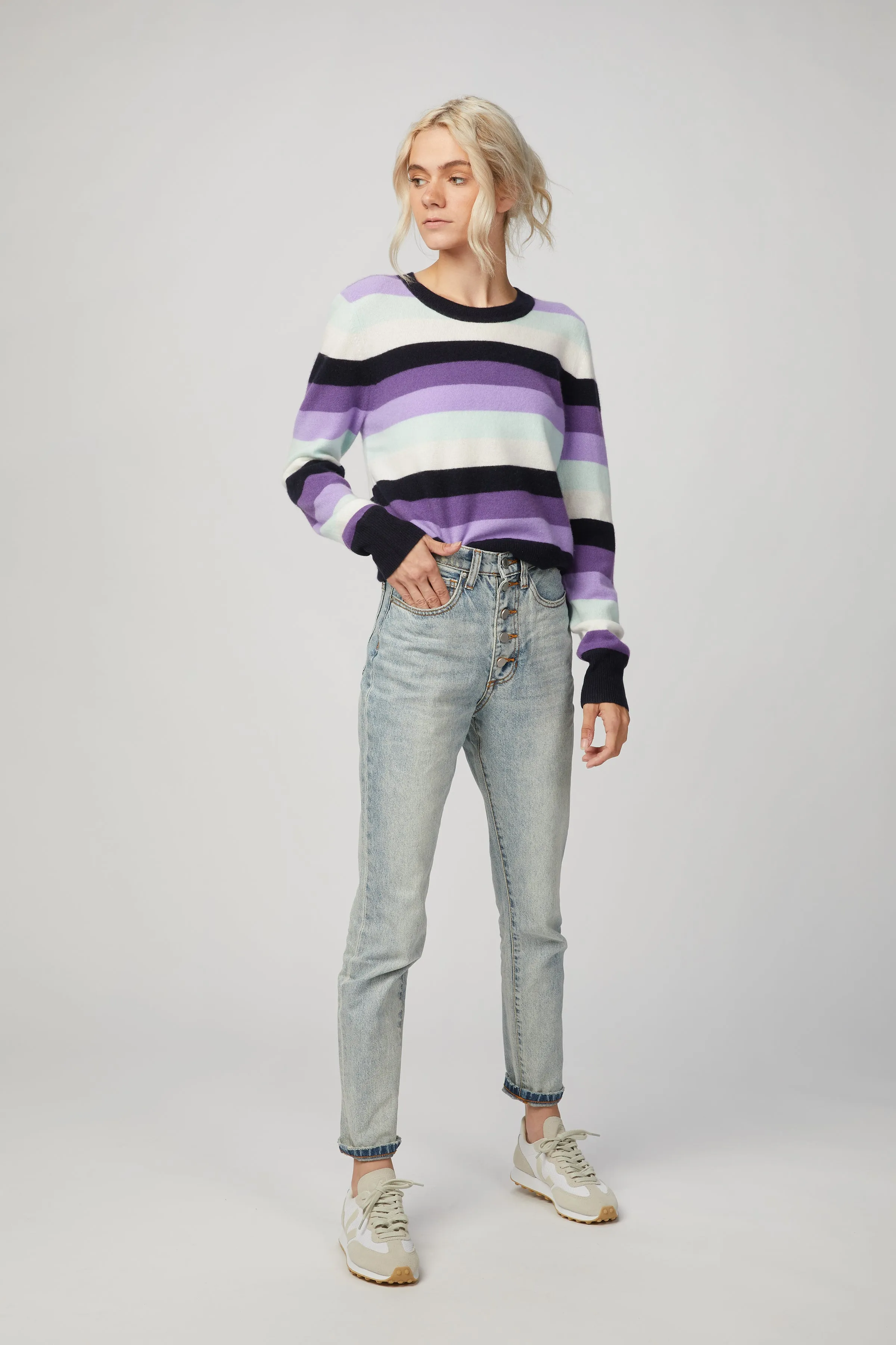 STRIPED CASHMERE CREWNECK PULLOVER