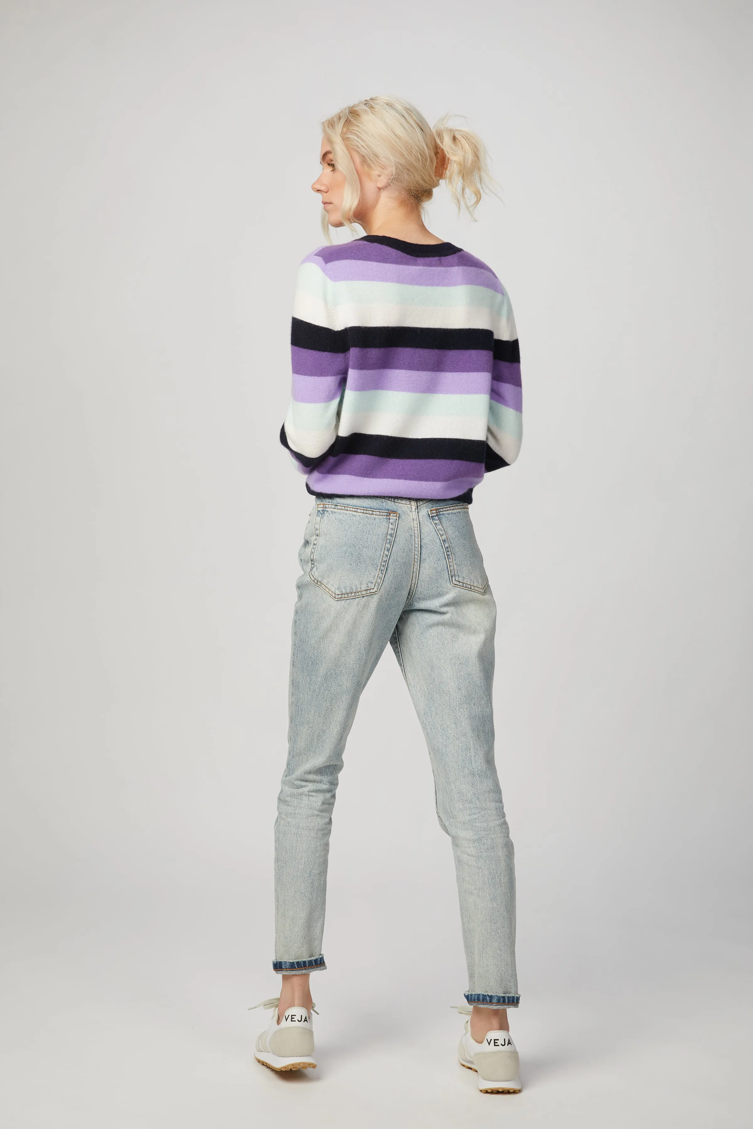 STRIPED CASHMERE CREWNECK PULLOVER