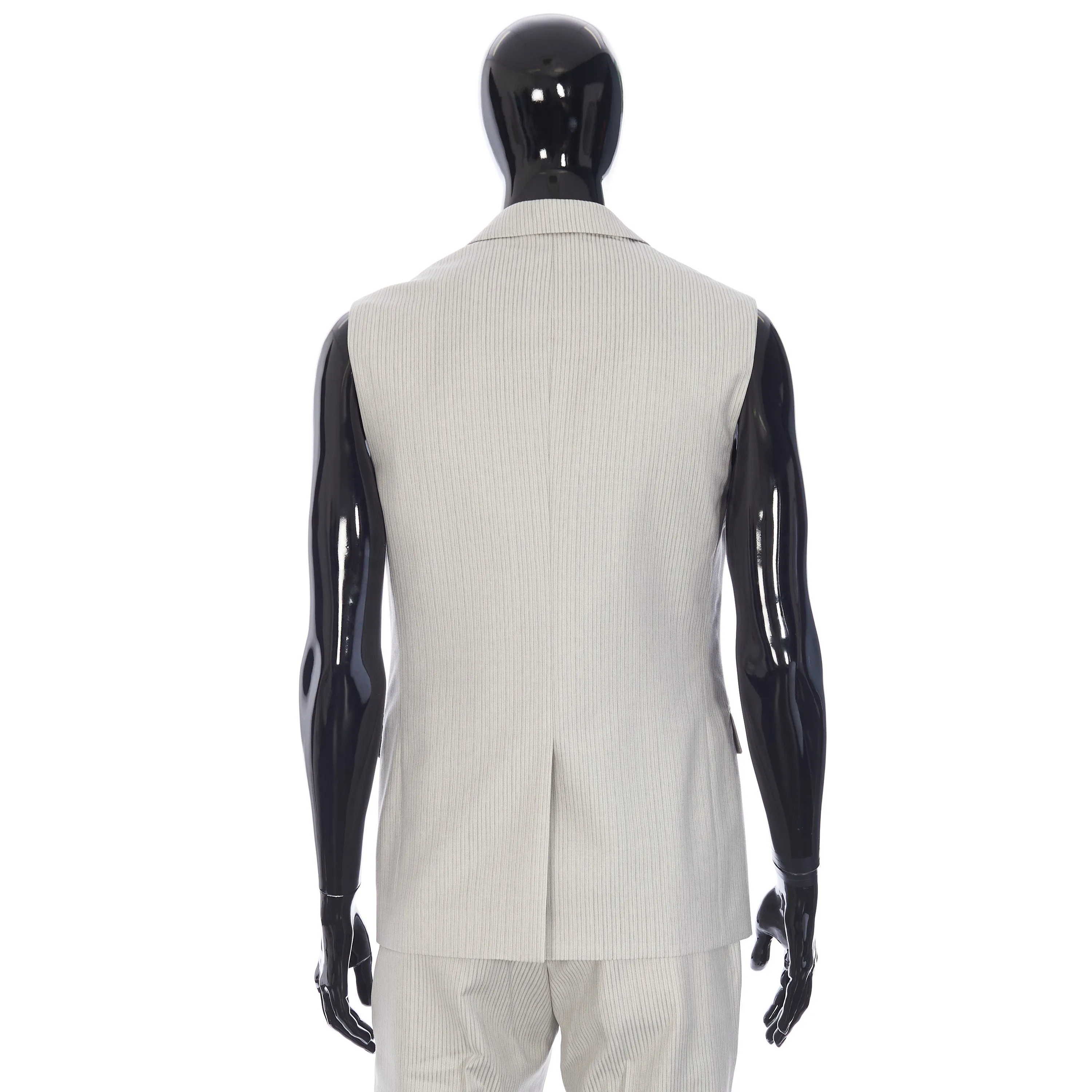 Striped Sleeveless Jacket In Beige Wool Twill