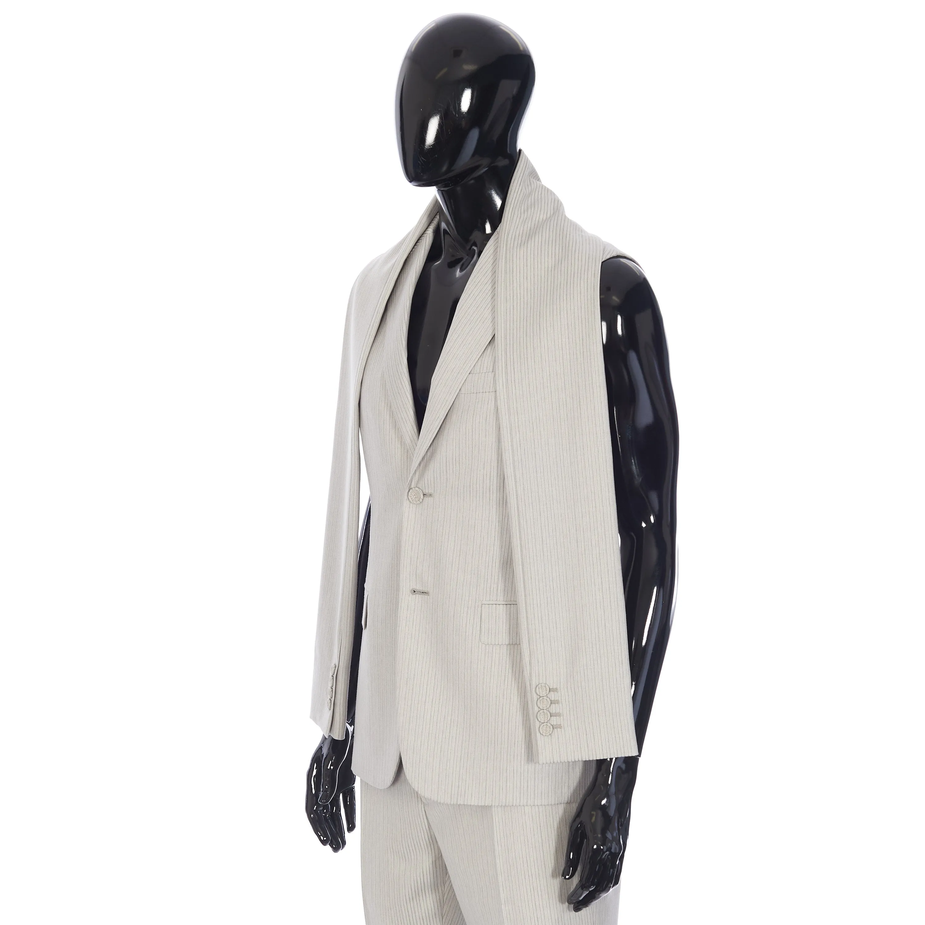 Striped Sleeveless Jacket In Beige Wool Twill