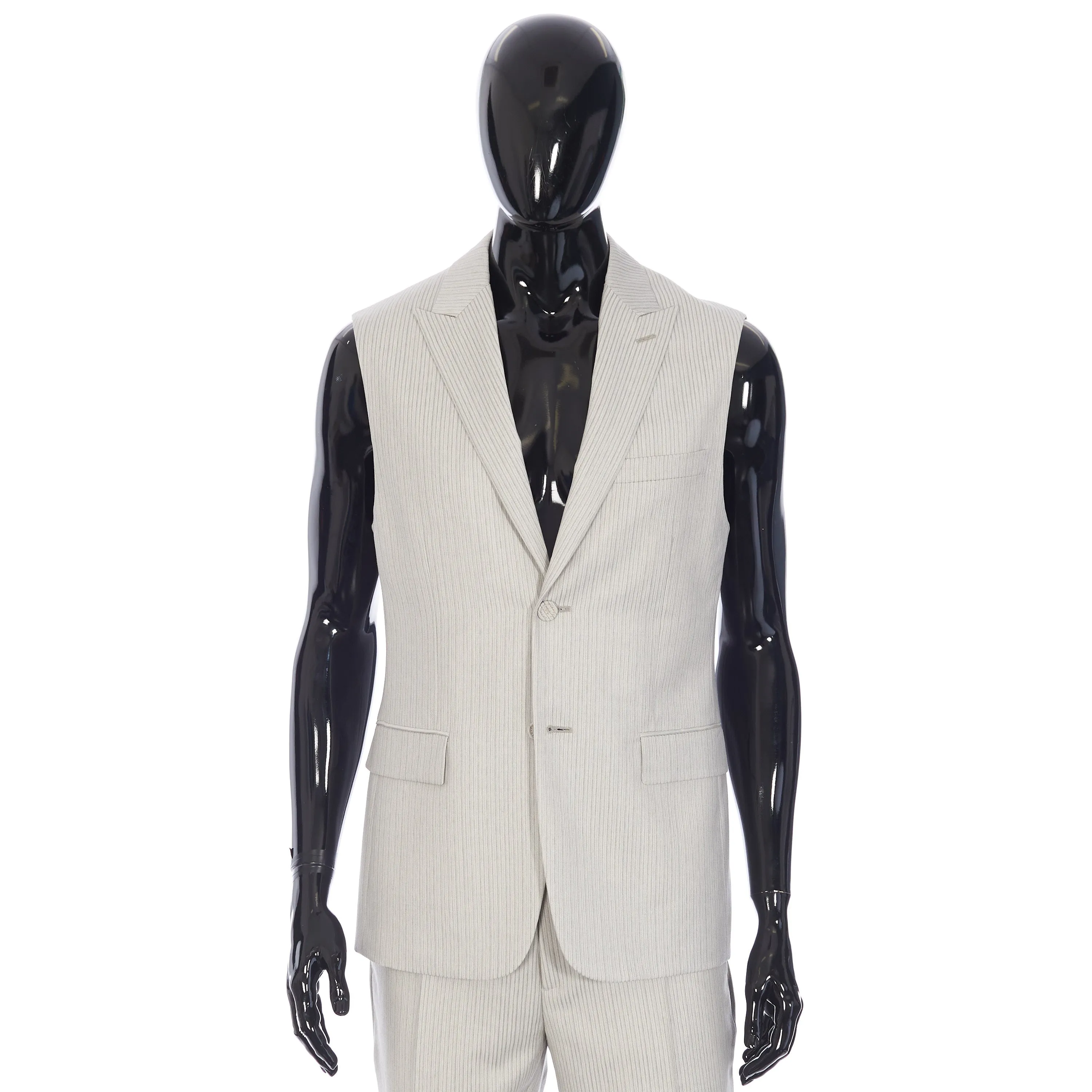Striped Sleeveless Jacket In Beige Wool Twill