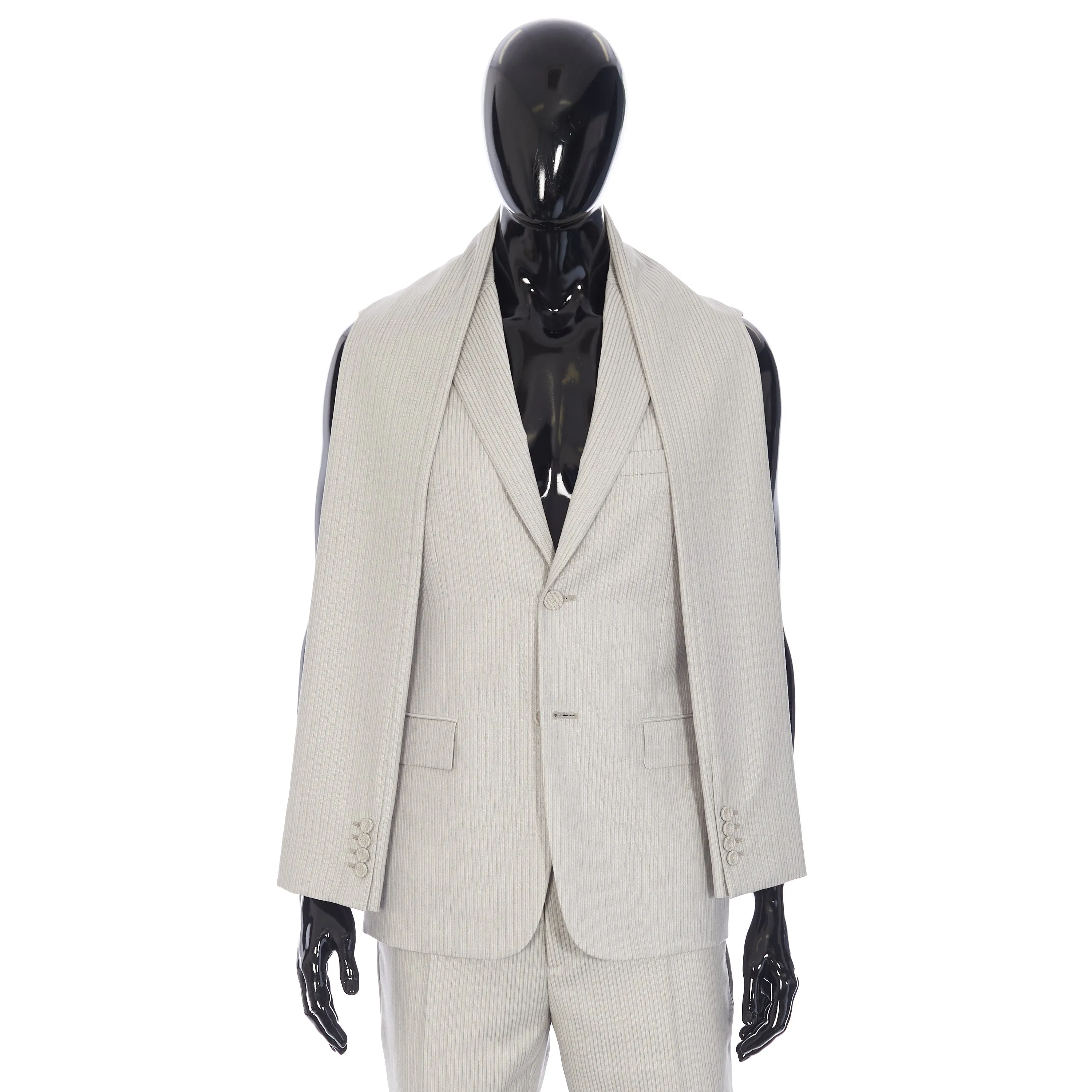 Striped Sleeveless Jacket In Beige Wool Twill