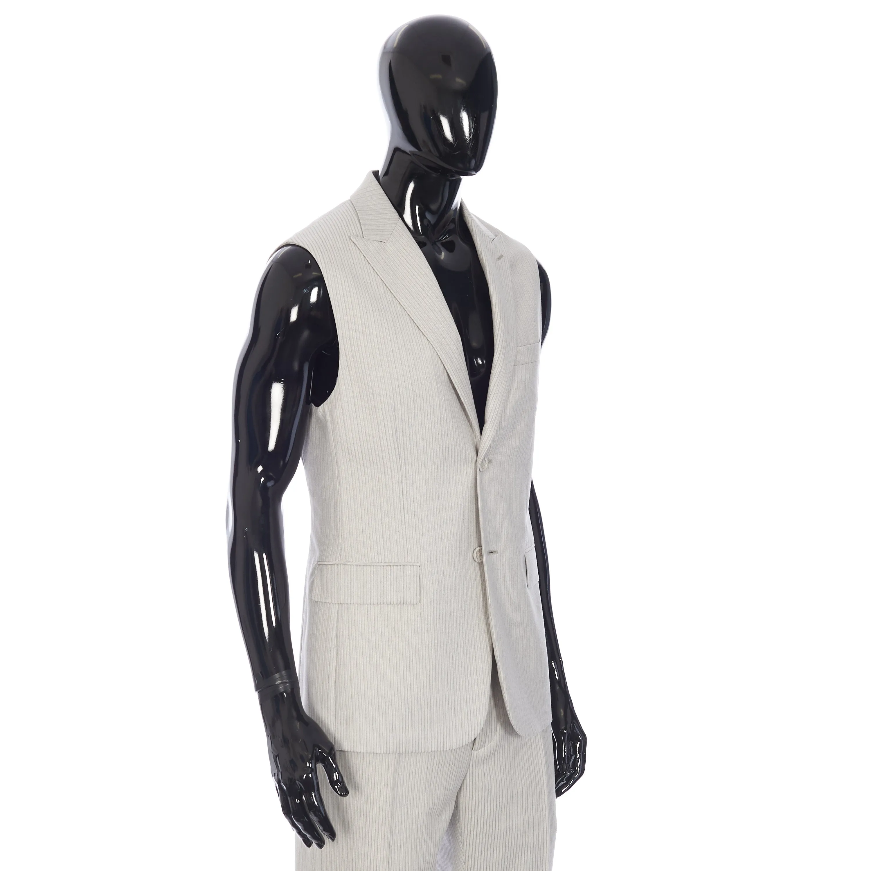 Striped Sleeveless Jacket In Beige Wool Twill
