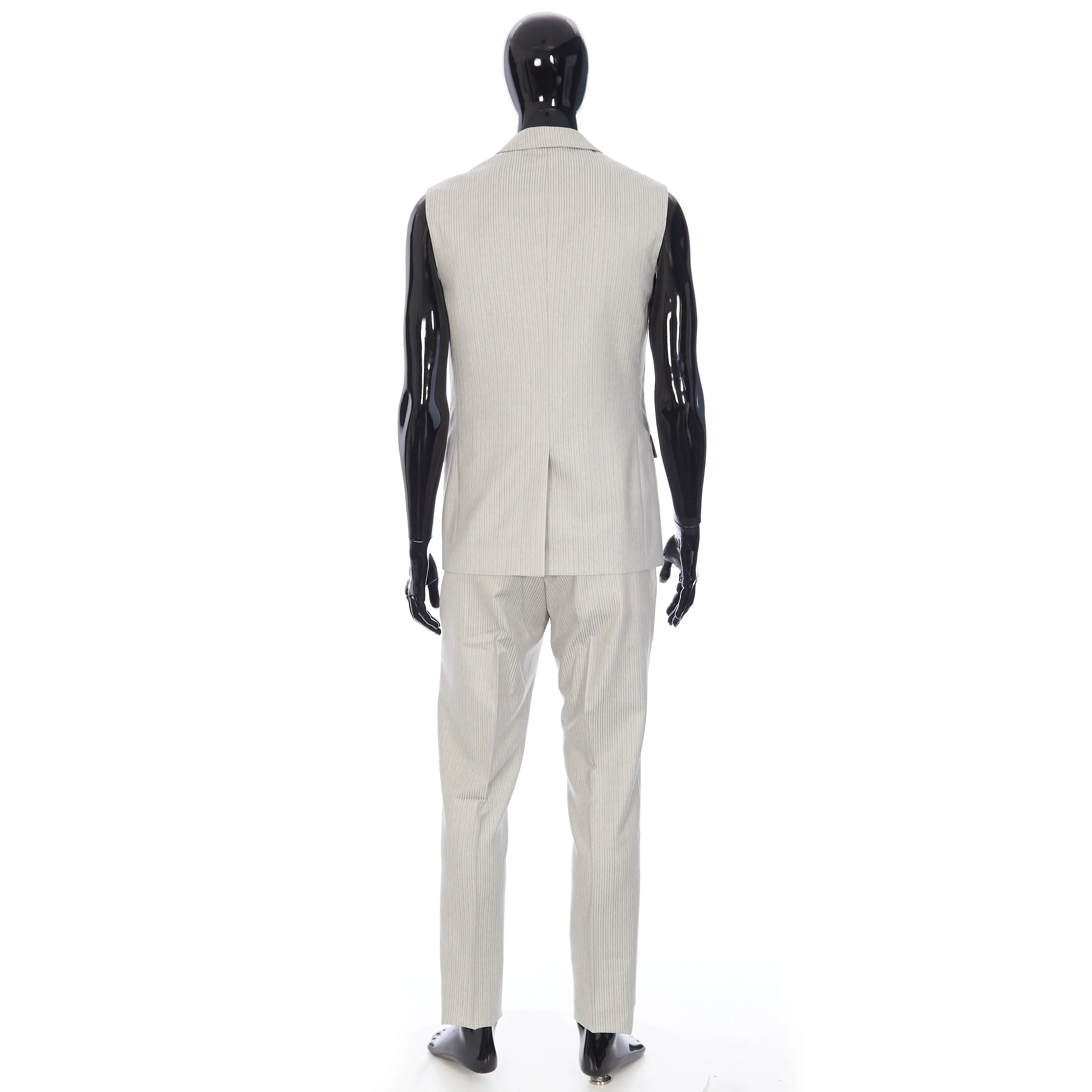 Striped Sleeveless Jacket In Beige Wool Twill