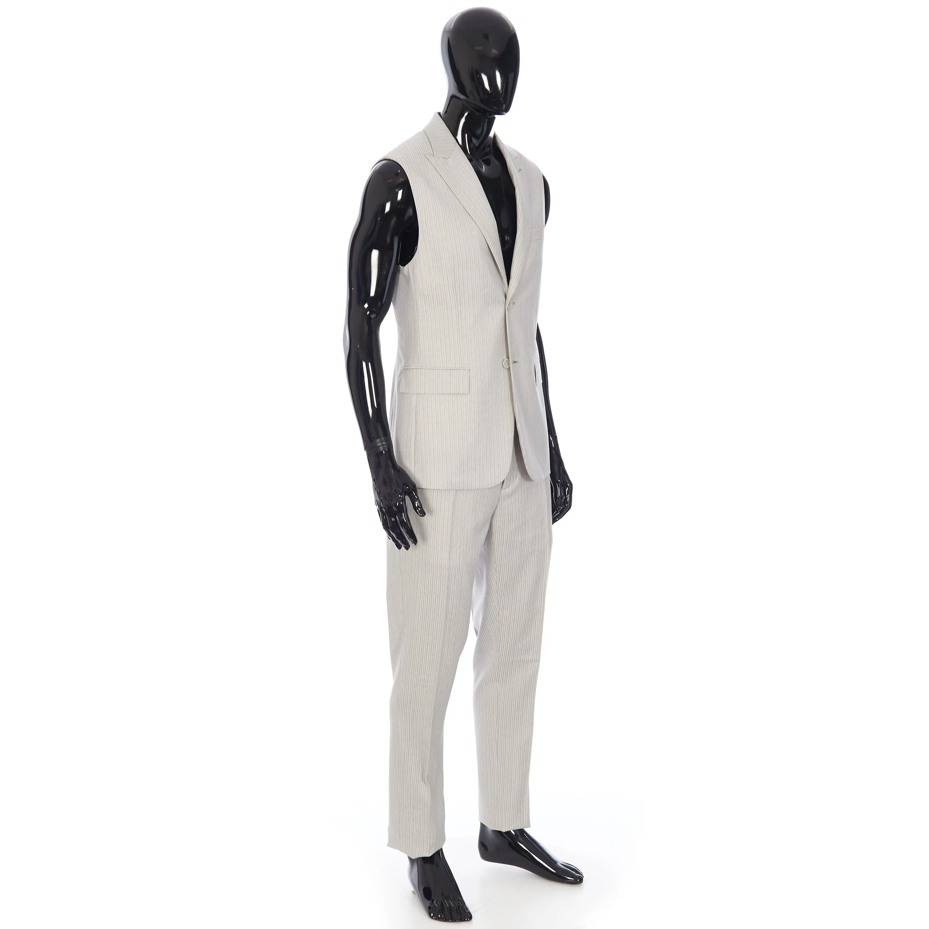 Striped Sleeveless Jacket In Beige Wool Twill