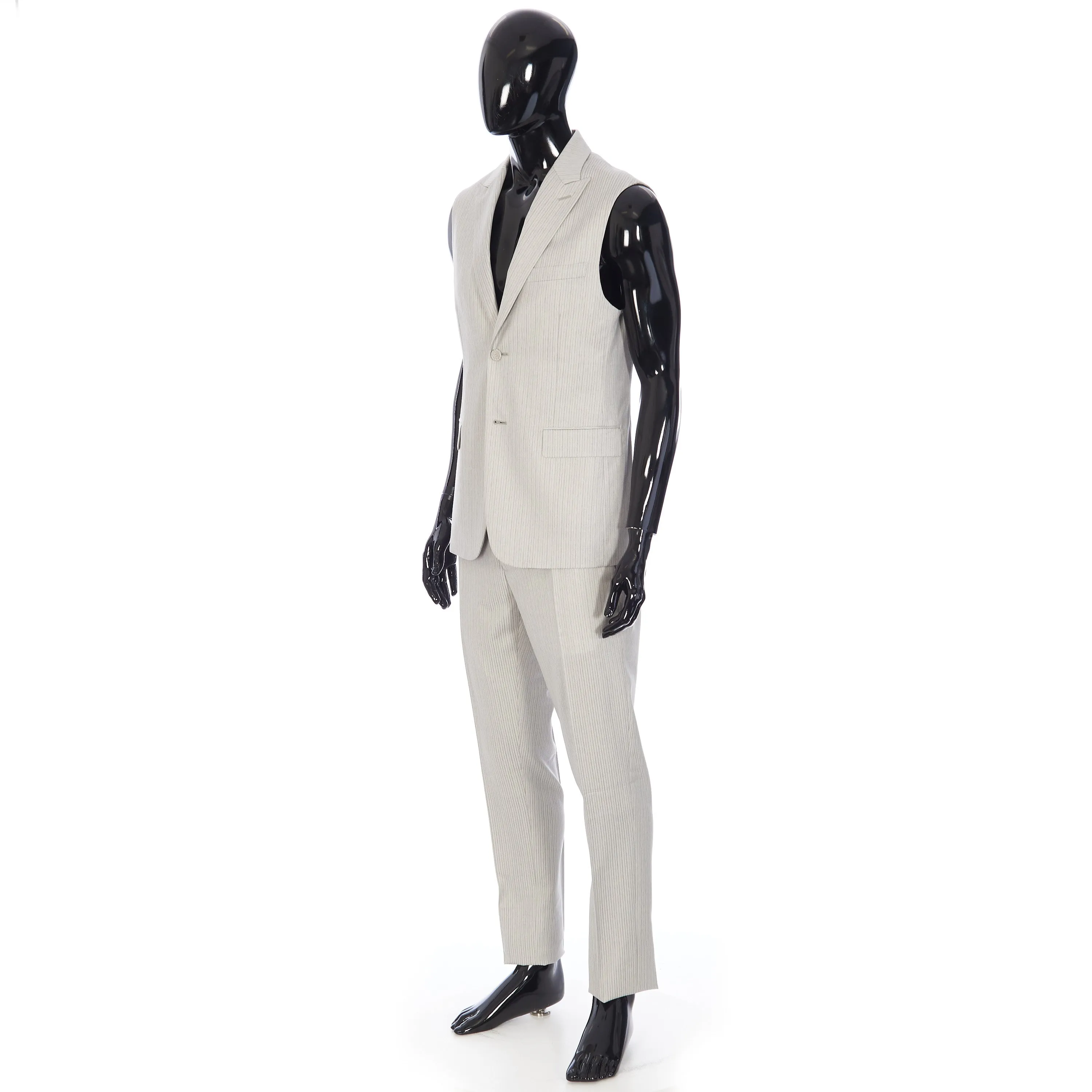 Striped Sleeveless Jacket In Beige Wool Twill