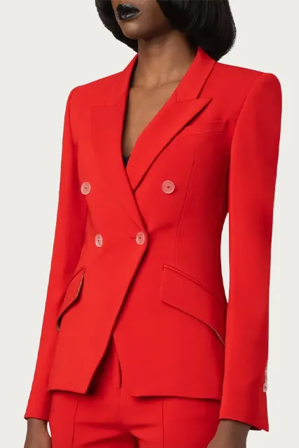 SUPER MATTE JERSEY FITTED DOUBLE-BREASTED BLAZER