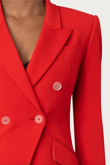 SUPER MATTE JERSEY FITTED DOUBLE-BREASTED BLAZER