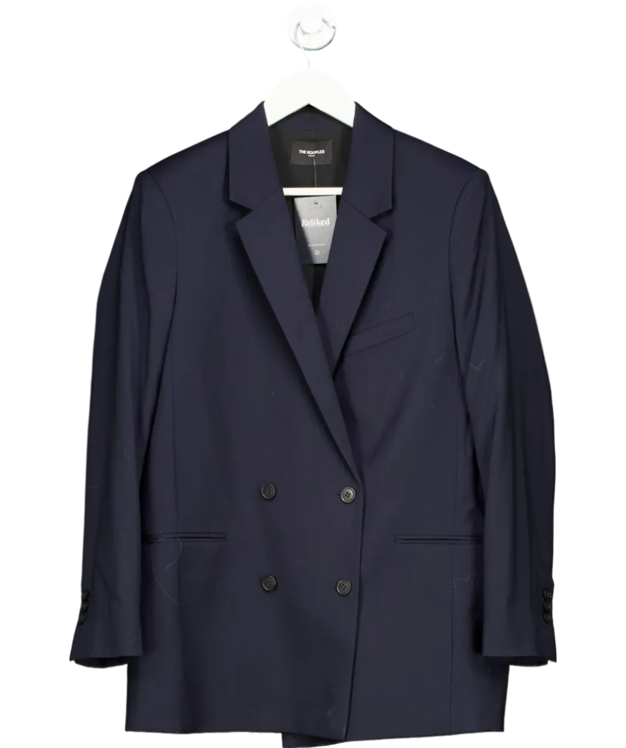The Kooples Blue Fine Wool Double Breasted Blazer UK 10