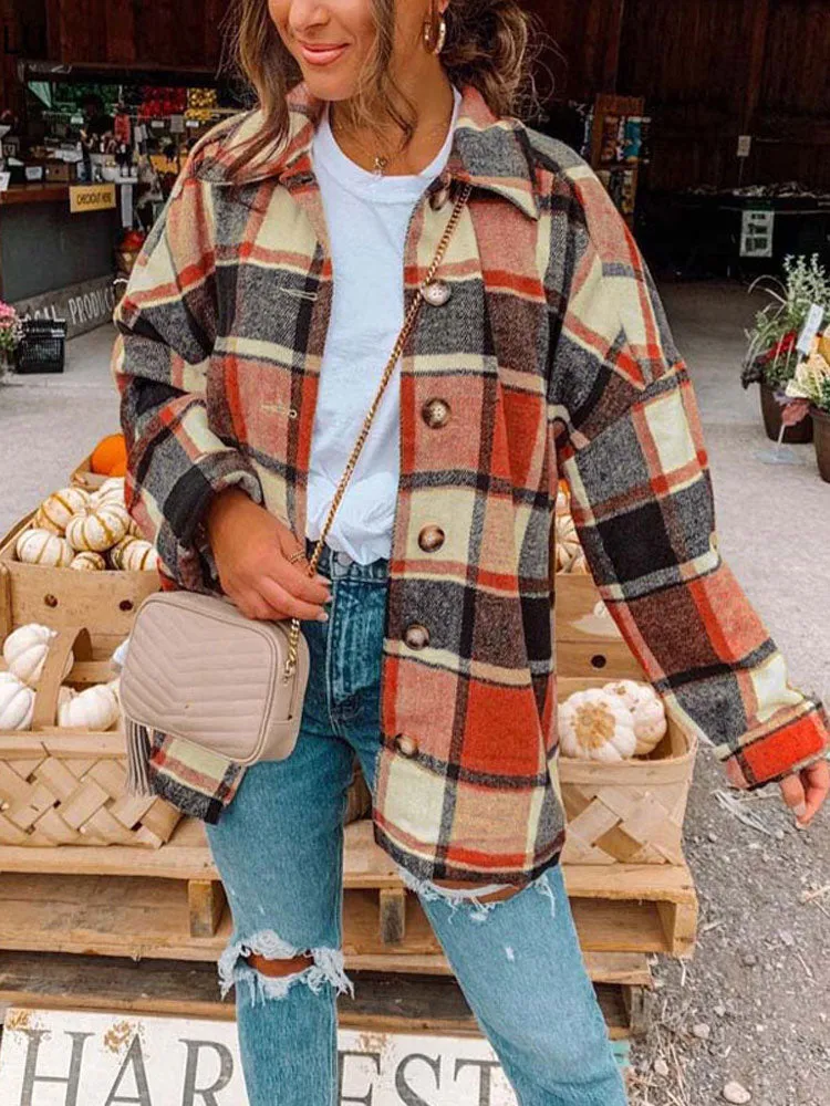 TIANNE Checkered Long Overshirt Jacket