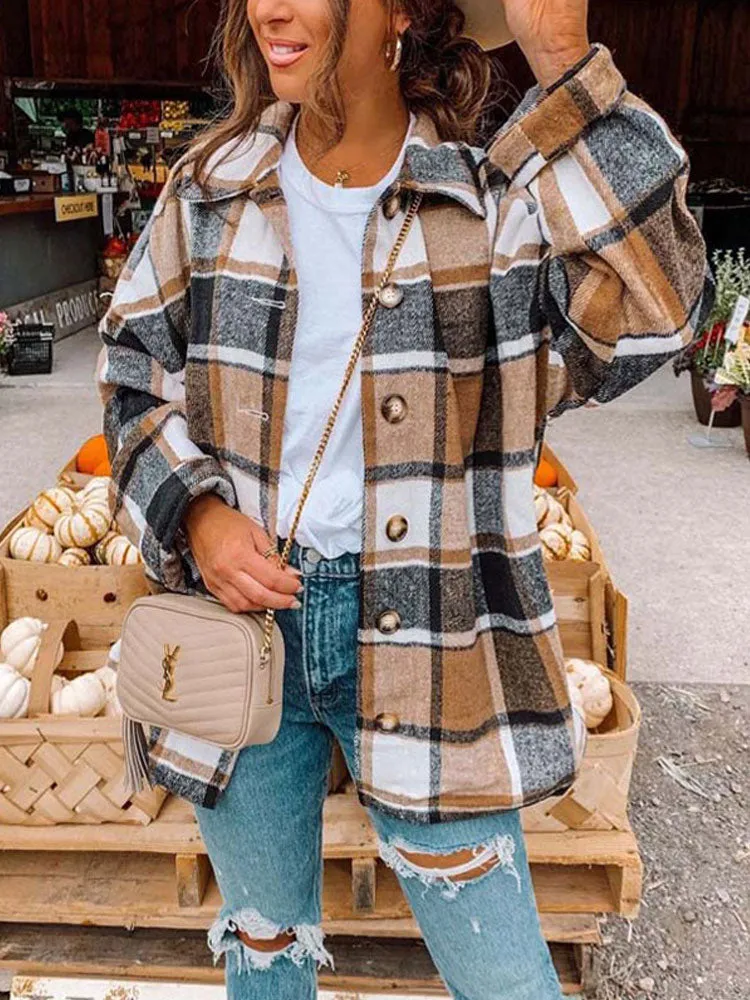 TIANNE Checkered Long Overshirt Jacket