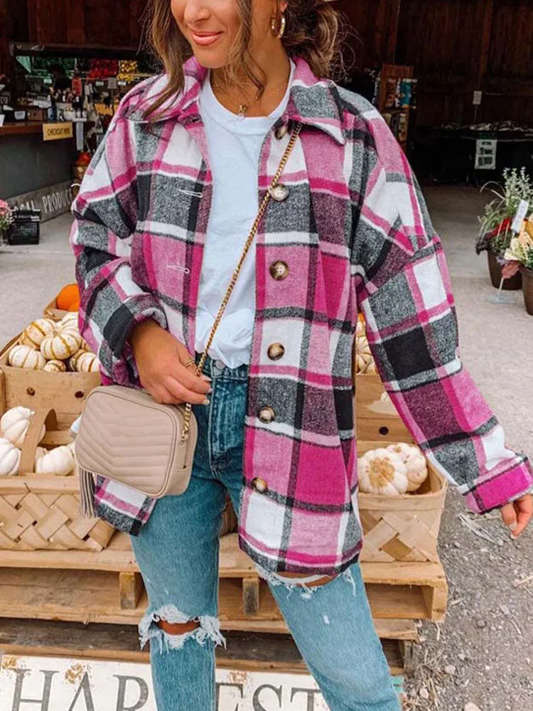 TIANNE Checkered Long Overshirt Jacket