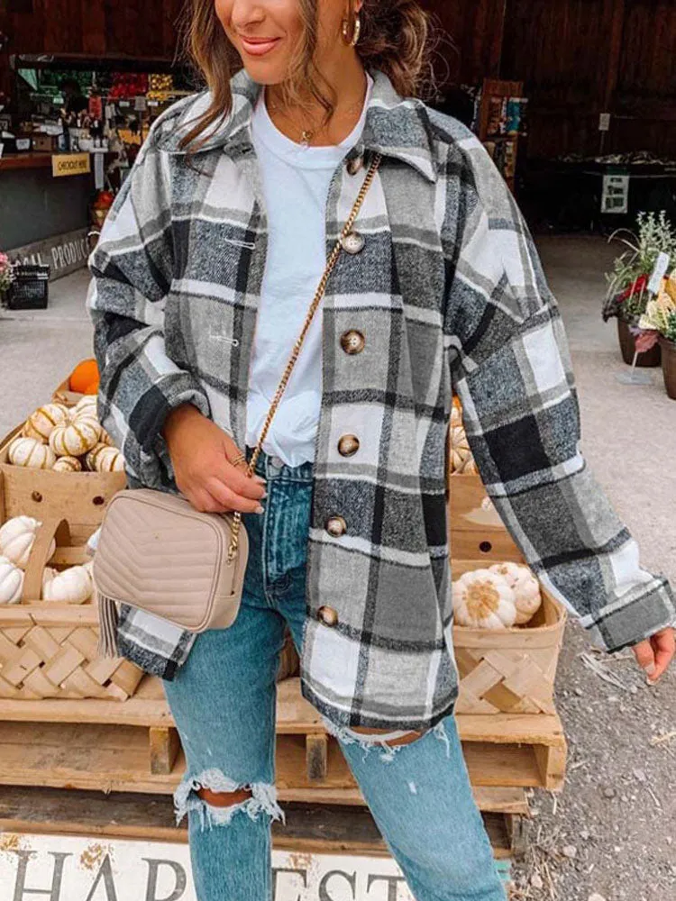 TIANNE Checkered Long Overshirt Jacket