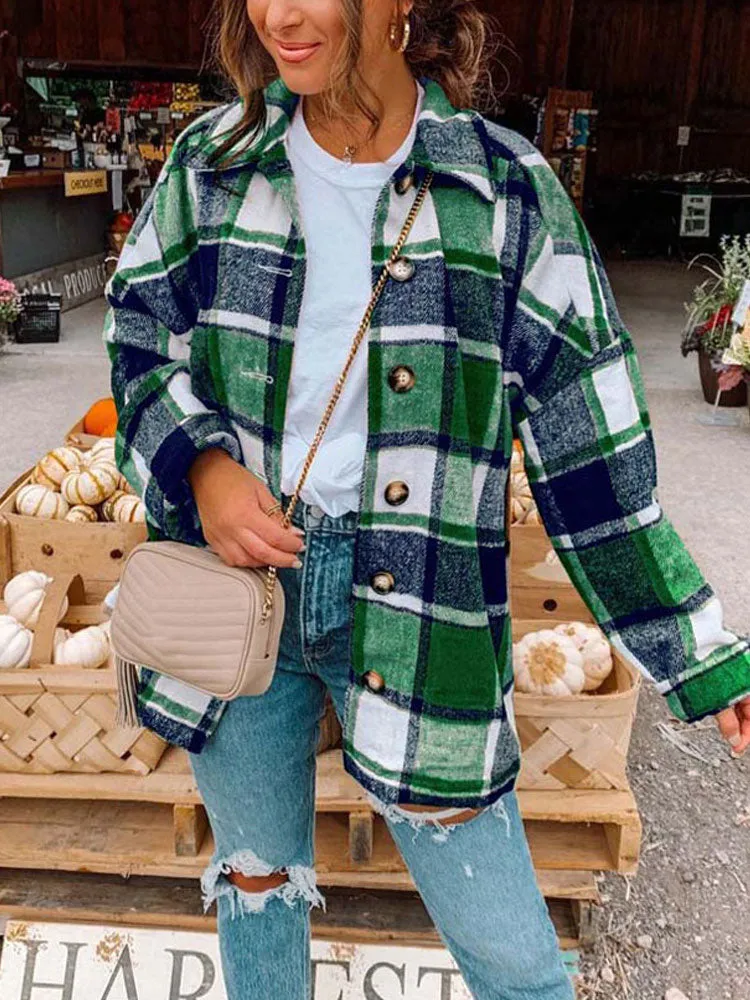 TIANNE Checkered Long Overshirt Jacket