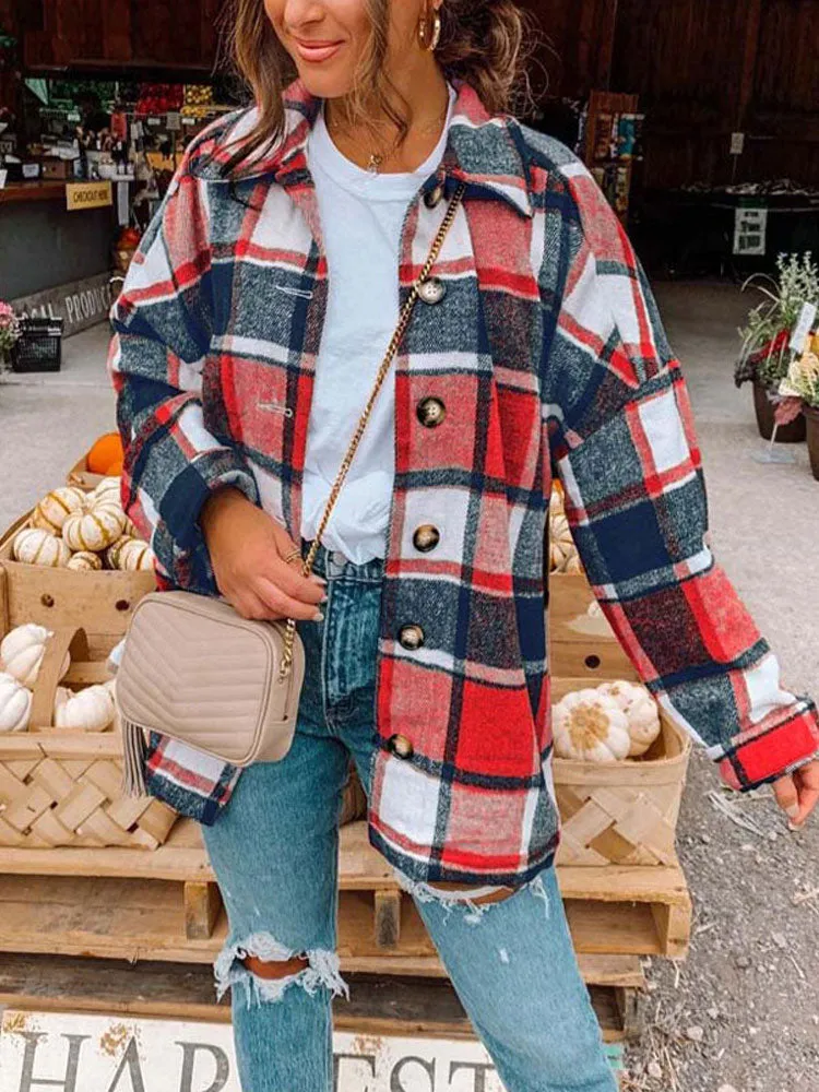 TIANNE Checkered Long Overshirt Jacket