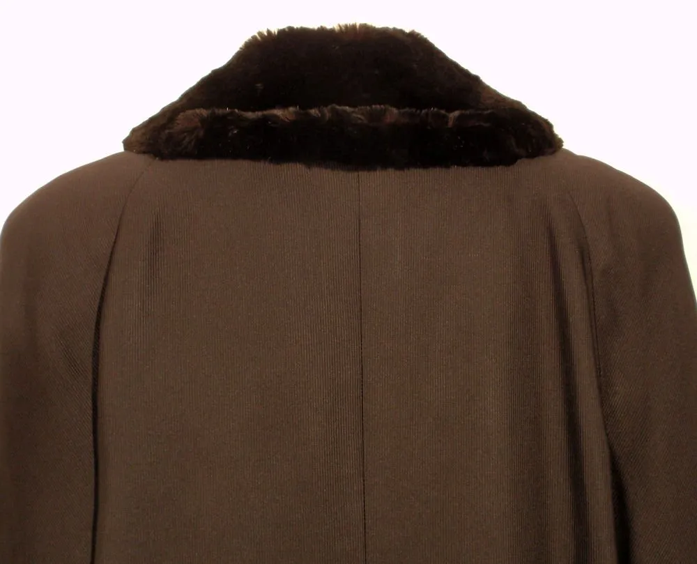 TRAINA-NORELL Black Faille Coat w/ Rhinestone Buttons & Beaver Collar