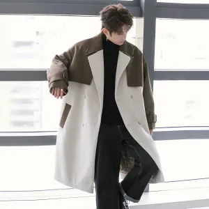 Two-Tone Double-Breasted Wool Coat