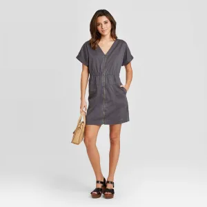 Universal Thread Women's Short Sleeve Zip-Up Elastic Waist Dress 562940