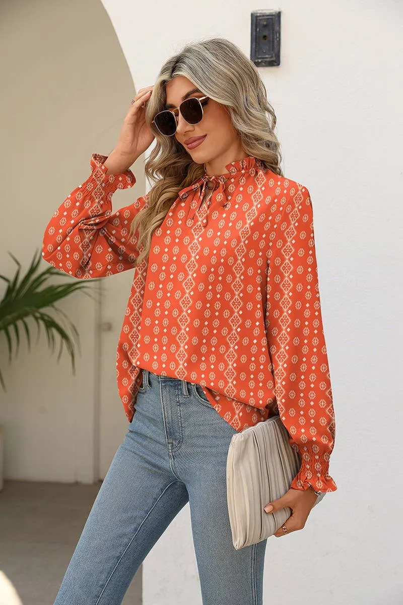 V-NECK TIE LOOSE PRINTED TOP