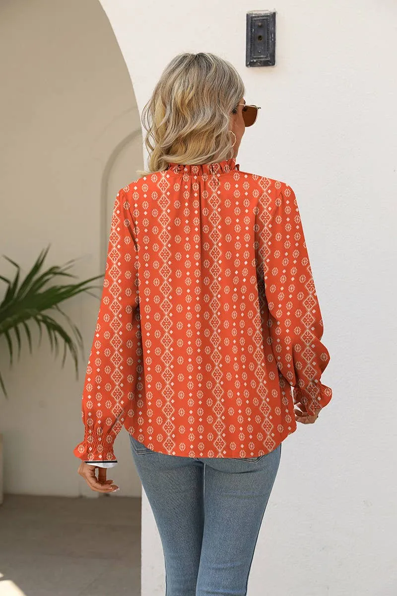 V-NECK TIE LOOSE PRINTED TOP