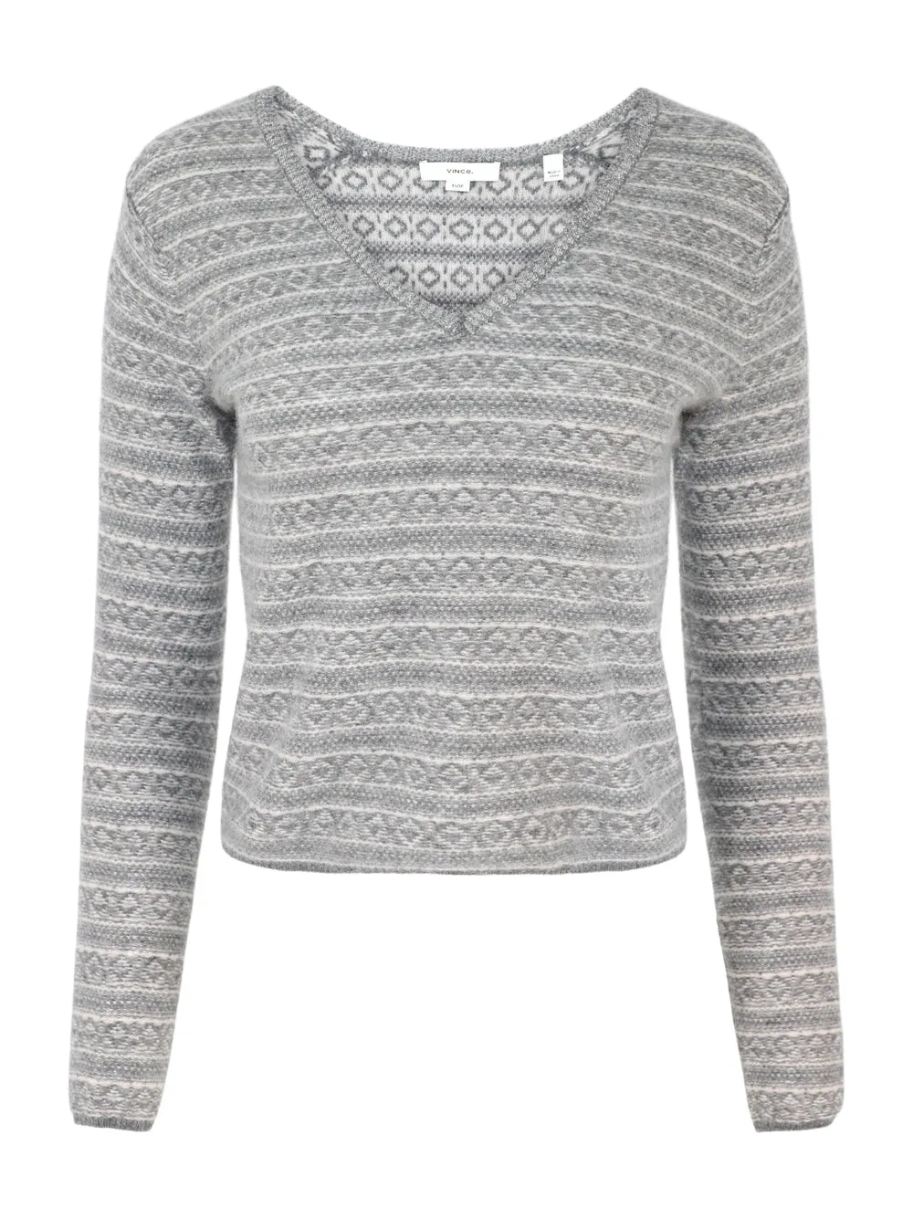 Vince Fair Isle V-Neck in Medium Heather Grey Combo