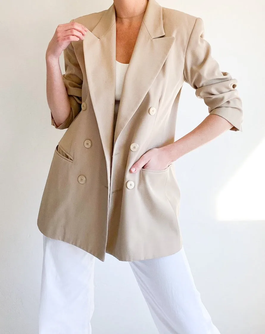 Vintage Beige Double-Breasted Blazer