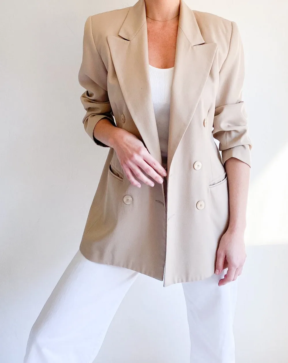 Vintage Beige Double-Breasted Blazer